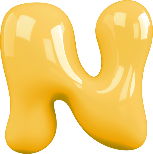 Yellow 3D Bubble Gum Uppercase Letter N