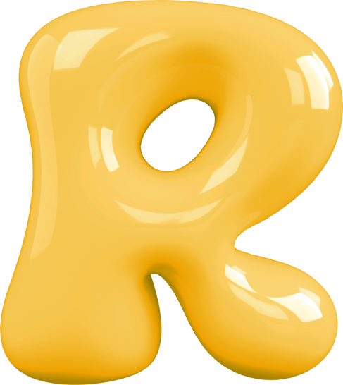 Yellow 3D Bubble Gum Uppercase Letter R