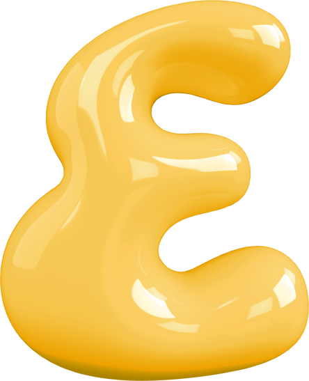 Yellow 3D Bubble Gum Uppercase Letter E