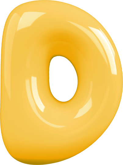 Yellow 3D Bubble Gum Uppercase Letter D